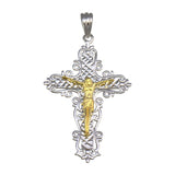 Sterling Silver Two Toned Plated Crucifix Cross Pendant
