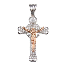 Load image into Gallery viewer, Sterling Silver Two Toned Plated Heart Center CZ Cross Pendant