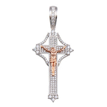 Load image into Gallery viewer, Sterling Silver Two Toned Plated Center CZ Cross Pendant