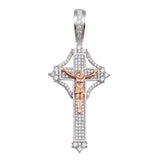 Sterling Silver Two Toned Plated Center CZ Cross Pendant