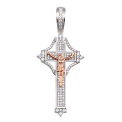 Sterling Silver Two Toned Plated Center CZ Cross Pendant