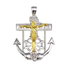 Load image into Gallery viewer, Sterling Silver Two Toned Plated Mariner Anchor Cross Pendant