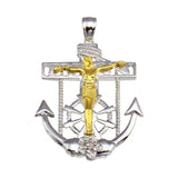 Sterling Silver Two Toned Plated Mariner Anchor Cross Pendant