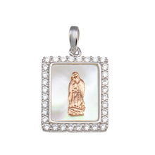 Load image into Gallery viewer, Sterling Silver Synthetic MOP Two-Toned Virgin Mary Rectangle Medallion Pendant