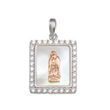 Sterling Silver Synthetic MOP Two-Toned Virgin Mary Rectangle Medallion Pendant