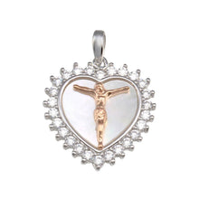 Load image into Gallery viewer, Sterling Silver Synthetic MOP Two-Toned Crucifix Heart Medallion Pendant