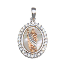 Load image into Gallery viewer, Sterling Silver Synthetic MOP Two-Toned St. Jude Oval Medallion Pendant