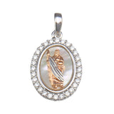 Sterling Silver Synthetic MOP Two-Toned St. Jude Oval Medallion Pendant