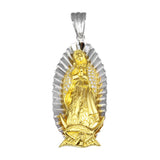 Sterling Silver Two Toned Plated Lady of Guadalupe CZ Pendant