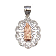 Load image into Gallery viewer, Sterling Silver Two Toned Plated Lady of Guadalupe Flower CZ Pendant