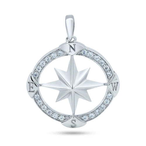 Sterling Silver Rhodium Plated CZ Large Northern Star Pendant