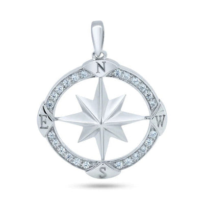 Sterling Silver Rhodium Plated CZ Large Northern Star Pendant