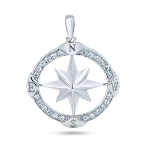 Sterling Silver Rhodium Plated CZ Large Northern Star Pendant