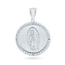 Load image into Gallery viewer, Sterling Silver Rhodium Plated CZ Lady Of Guadalupe Medallion Pendant