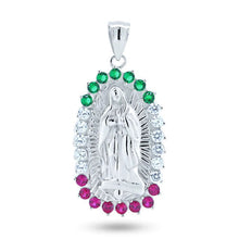 Load image into Gallery viewer, Sterling Silver Rhodium Plated CZ Lady Of Guadalupe Pendant