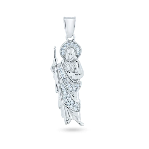 Sterling Silver Rhodium Plated CZ St Jude Pendant