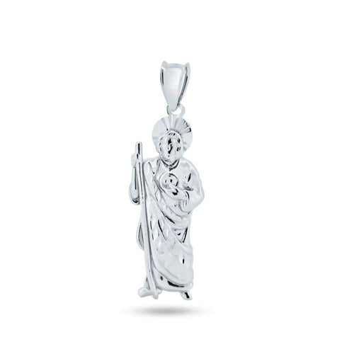 Sterling Silver Rhodium Plated CZ St. Jude Charm Pendant