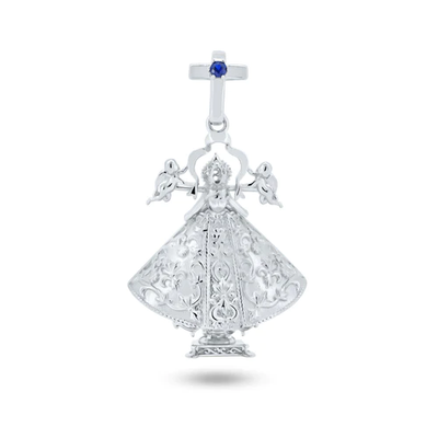 Sterling Silver Rhodium Plated Blue CZ San Juan De Los Lagos Pendant