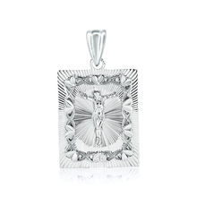 Load image into Gallery viewer, Sterling Silver Rhodium Plated Diamond Cut Crucifix Square Pendant