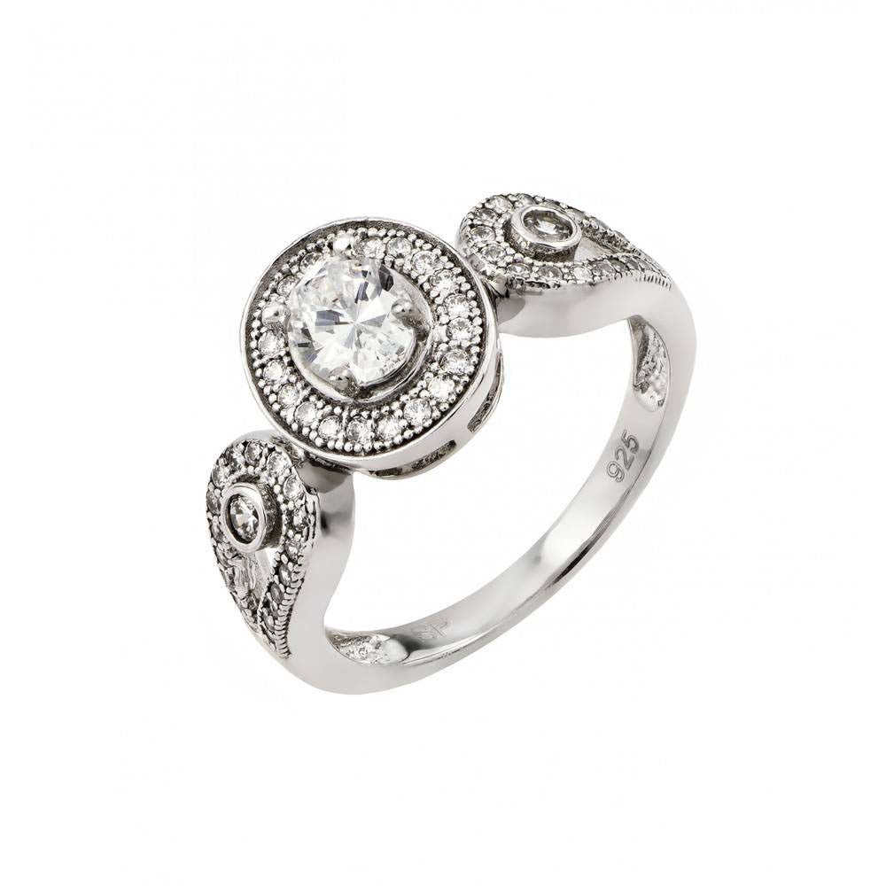 Sterling Silver Rhodium Plated Clear Micro Pave Set Round CZ Ring