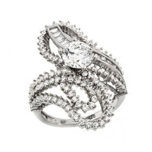 Load image into Gallery viewer, Sterling Silver Rhodium Plated Clear Baguette Round Center CZ Ornate Wrap Ring