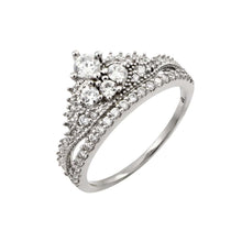 Load image into Gallery viewer, Sterling Silver Rhodium Plated Clear Round Pave Set CZ Tiara Ring