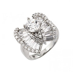 Sterling Silver Elegant Micro Paved Bageutte Czs Butterfly Design with Centered Solitaire Round Cut Clear CzAnd Ring Dimensions of 13.5MMx13.9MM