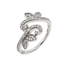 Load image into Gallery viewer, Sterling Silver Rhodium Plated Pave Set Clear CZ Leaf Vine Ring
