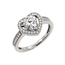 Load image into Gallery viewer, Sterling Silver Rhodium Plated Clear Micro Pave Set CZ Heart Ring