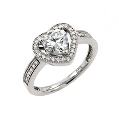 Sterling Silver Rhodium Plated Clear Micro Pave Set CZ Heart Ring