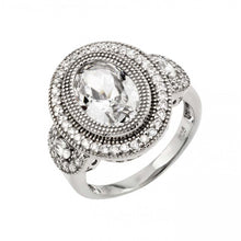 Load image into Gallery viewer, Sterling Silver Rhodium Plated Micro Pave Set CZ Antique Oval Ring