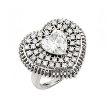 Load image into Gallery viewer, Sterling Silver Rhodium Plated Heart Micro Pave Cluster Ring