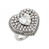 Sterling Silver Rhodium Plated Heart Micro Pave Cluster Ring