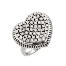 Load image into Gallery viewer, Sterling Silver Rhodium Plated Pave Set Clear CZ Heart Ring