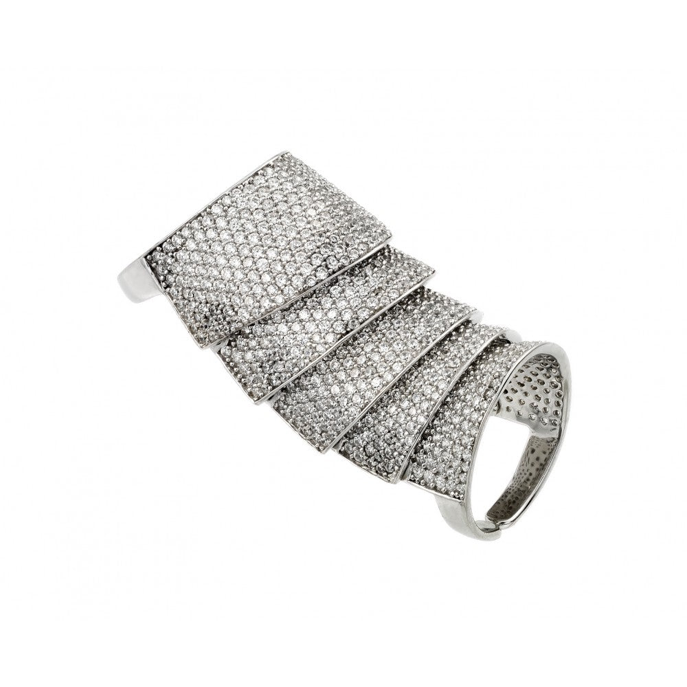 Sterling Silver Rhodium Plated Armadillo Shell Pave Ring