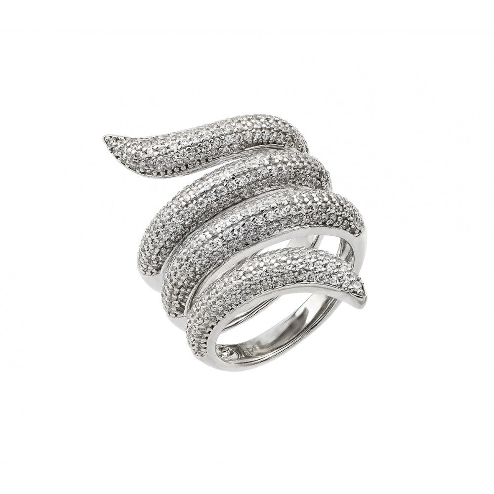 Sterling Silver Rhodium Plated Coil Pave CZ Ring