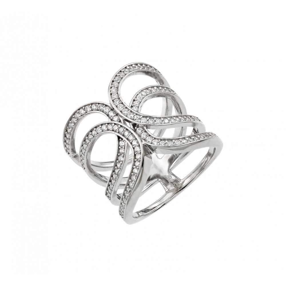 Sterling Silver Rhodium Plated Double Interlace Ring