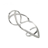 Sterling Silver Rhodium Plated Knuckle Extension CZ X V Ring