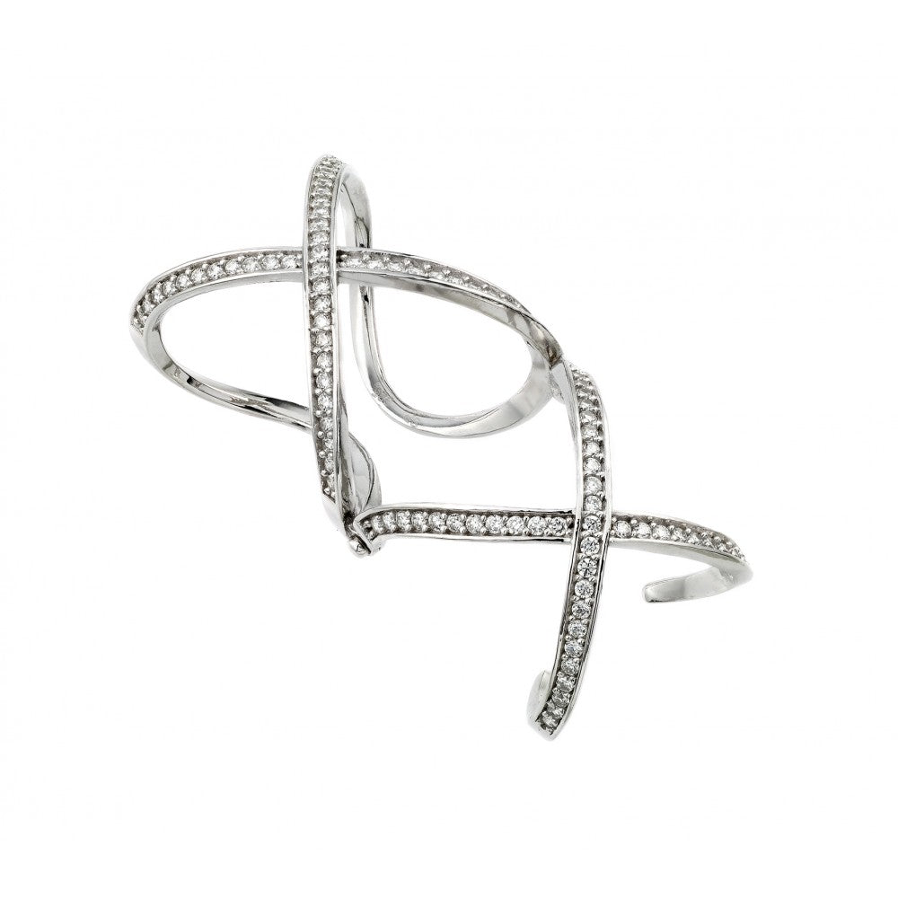 Sterling Silver Rhodium Plated Knuckle Extension CZ X X Ring