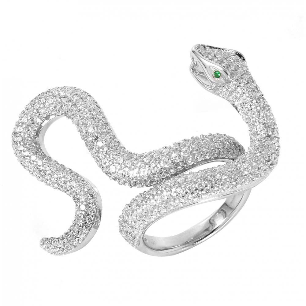 Sterling Silver Rhodium Plated Cobra CZ RingAnd Ring