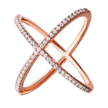 Load image into Gallery viewer, Sterling Silver Nickel Free Rose Gold Plated 4 Way Shaped Ring With Clear CZAnd Width 1mmAnd Diameter 31.3mmAnd Thickness 1.4mm