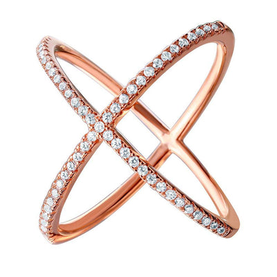 Sterling Silver Nickel Free Rose Gold Plated 4 Way Shaped Ring With Clear CZAnd Width 1mmAnd Diameter 31.3mmAnd Thickness 1.4mm