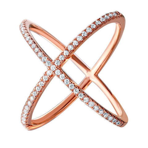 Sterling Silver Nickel Free Rose Gold Plated 4 Way Shaped Ring With Clear CZAnd Width 1mmAnd Diameter 31.3mmAnd Thickness 1.4mm