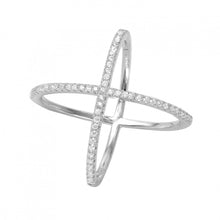 Load image into Gallery viewer, Sterling Silver Rhodium Plated 4 Way CZ Cross Ring