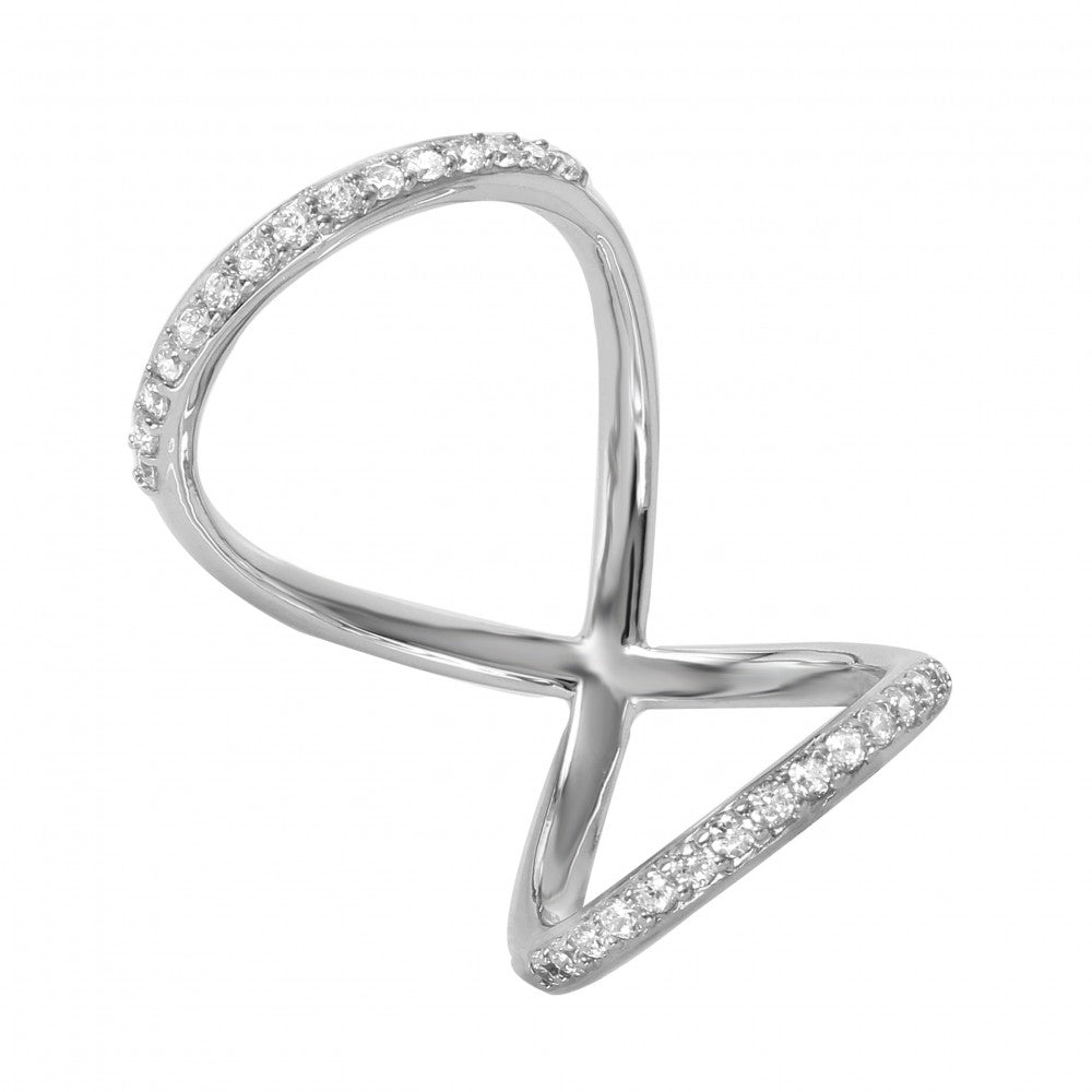 Sterling Silver Rhodium Plated Curved Infinity Shaped CZ Ring