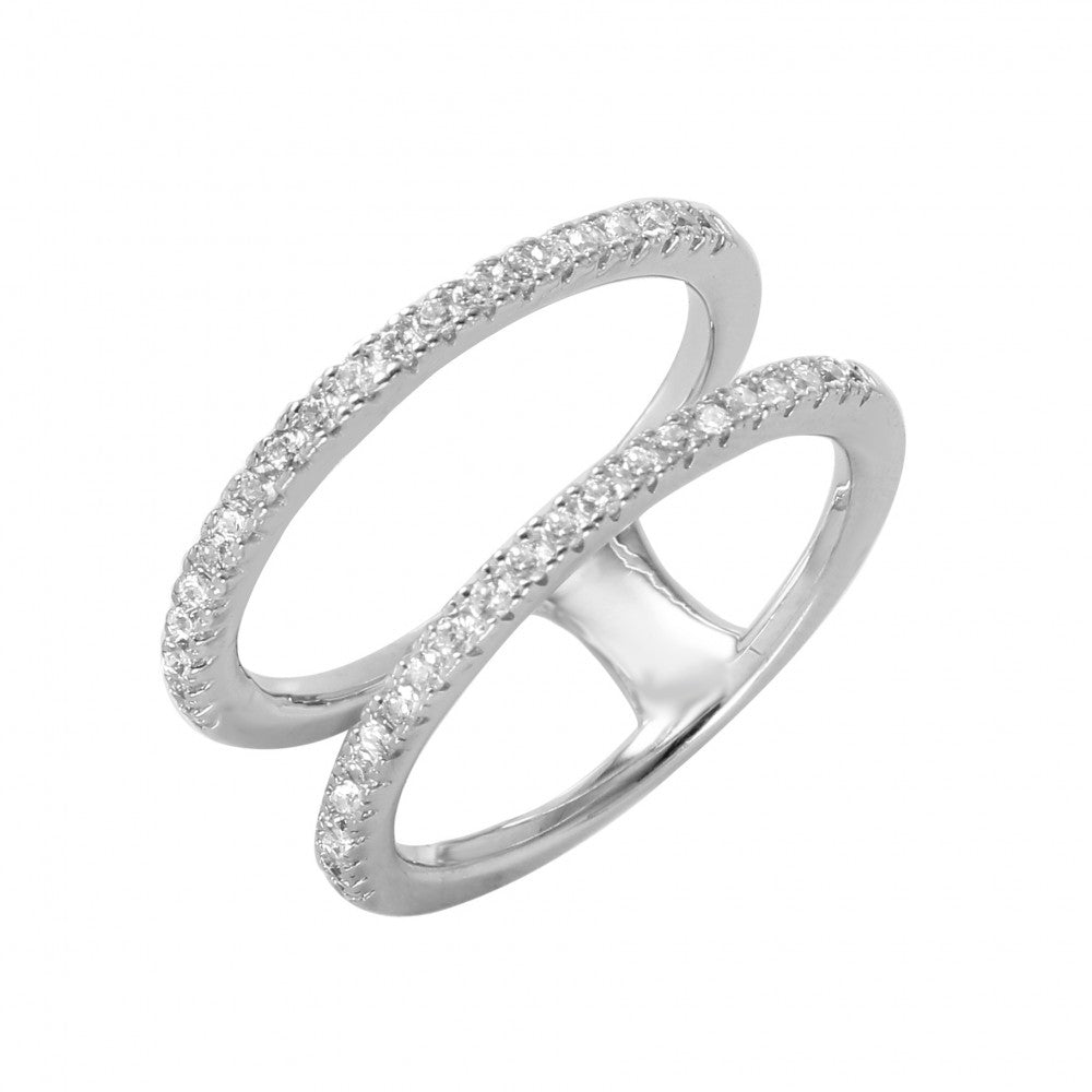 Sterling Silver Rhodium Plated Twin Band CZ Ring