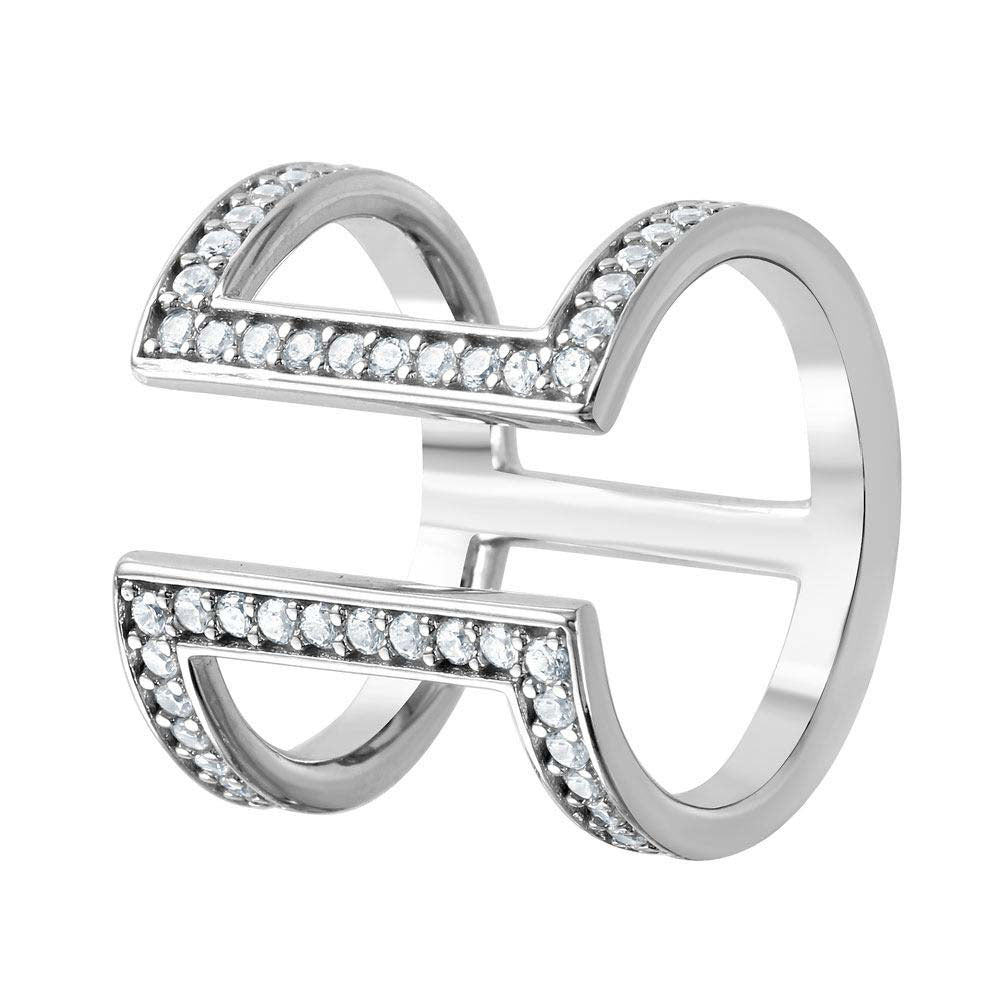 Sterling Silver Rhodium Plated CZ Double Bar Ring