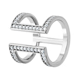 Sterling Silver Rhodium Plated CZ Double Bar Ring