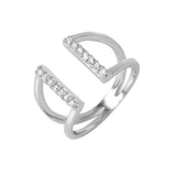 Sterling Silver Rhodium Plated Huggie Cuffed V-Shaped CZ Ring