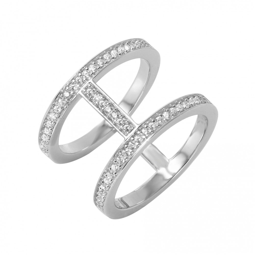 Sterling Silver Rhodium Plated Twin Connected Bands